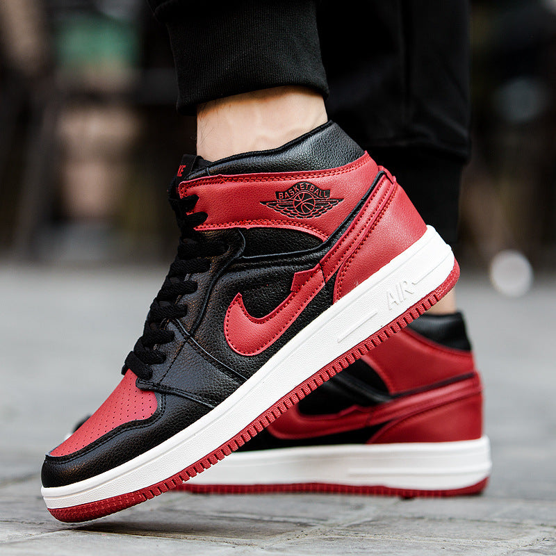 Spring warm men's trend black gray shadow Korean shoes casual sports basketball shoes wild students high-top shoes