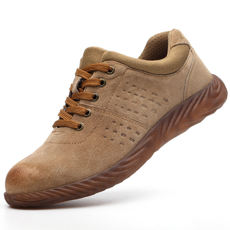 Factory direct labor insurance shoes pigskin steel head anti-smashing stab-resistant gas odor-resistant non-slip beef tendon jelly work shoes