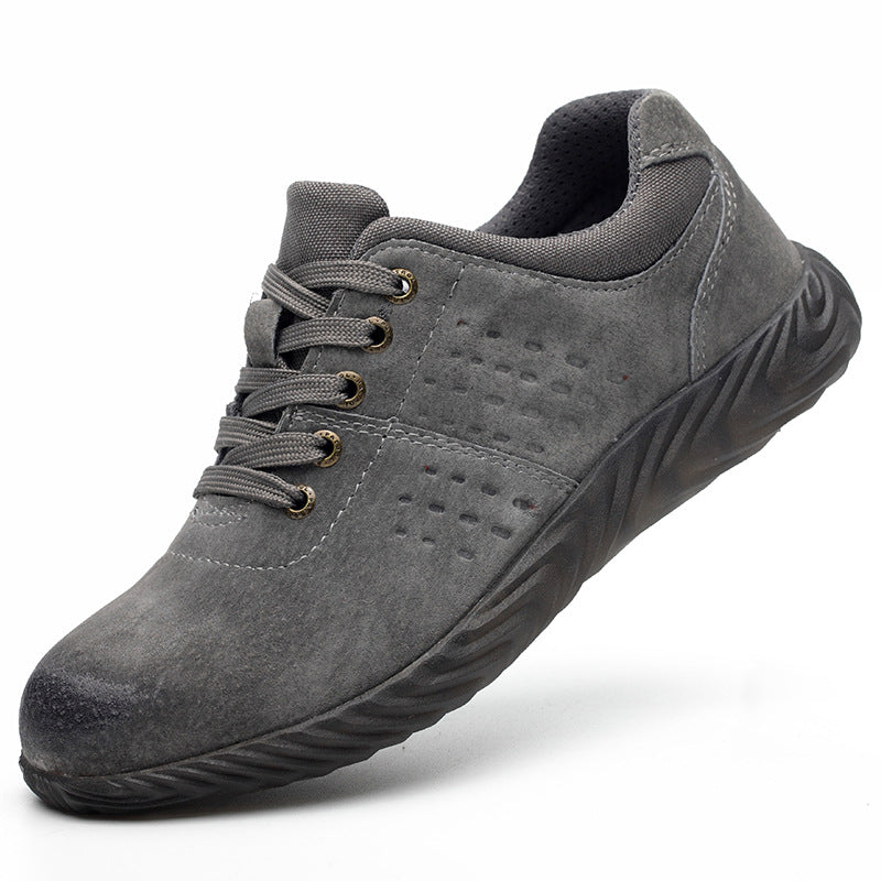 Factory direct labor insurance shoes pigskin steel head anti-smashing stab-resistant gas odor-resistant non-slip beef tendon jelly work shoes