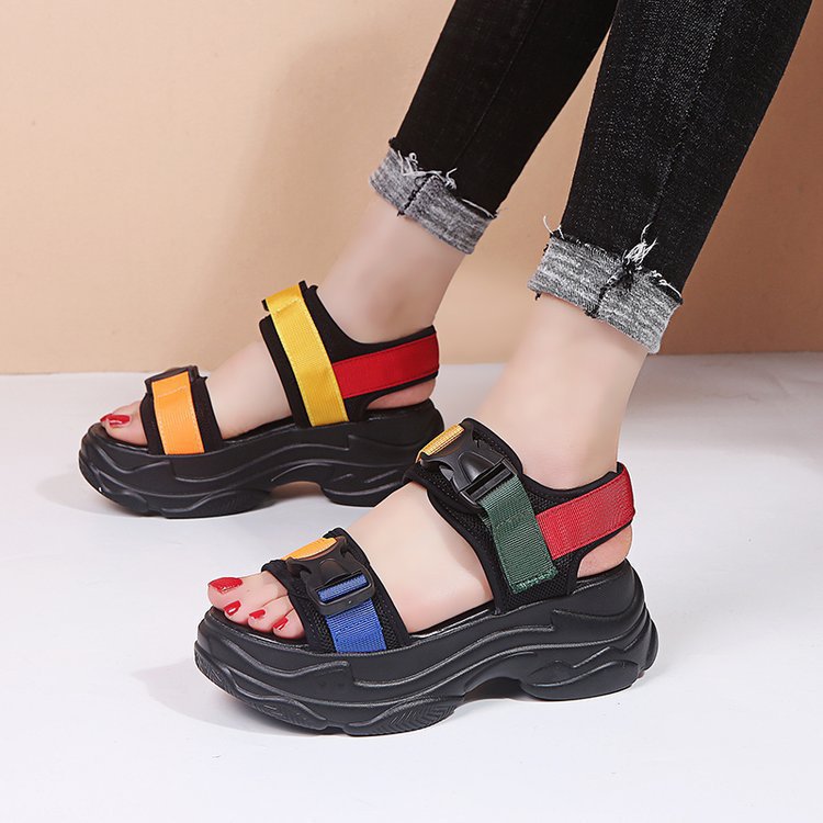 Thick bottom increased shoes female 2019 summer new Korean version of the platform shoes student flat bottom Velcro fashion casual sandals