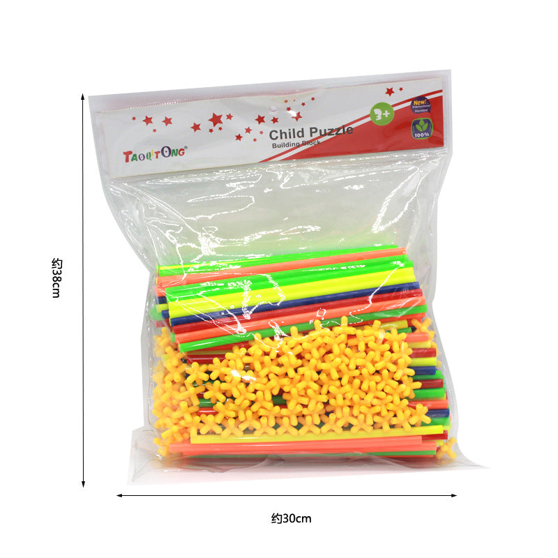 4D straw kindergarten spell inserting blocks children's educational toys creative diy Yiwu foreign trade toys