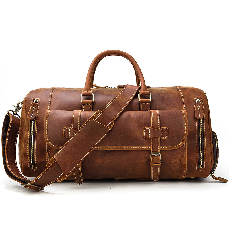 Cross-border European and American Crazy Horse Leather Travel Bag Men's Leather Handbag One Shoulder Diagonal Strap Strap Leather Luggage Bag