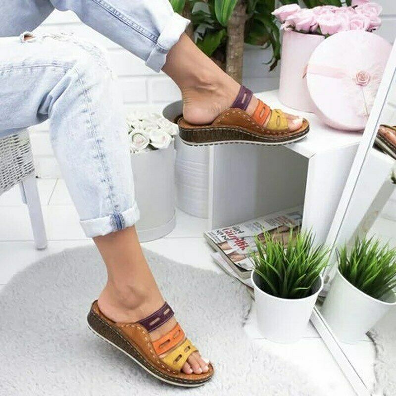 35-43 summer independent station explosion models Europe and the United States large size sandals and slippers women's thick-soled color matching casual Roman ladies slippers