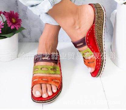 35-43 summer independent station explosion models Europe and the United States large size sandals and slippers women's thick-soled color matching casual Roman ladies slippers