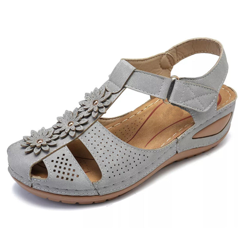 female large size non-slip light round head Rome Velcro super comfortable wedge with comfortable Baotou sandals