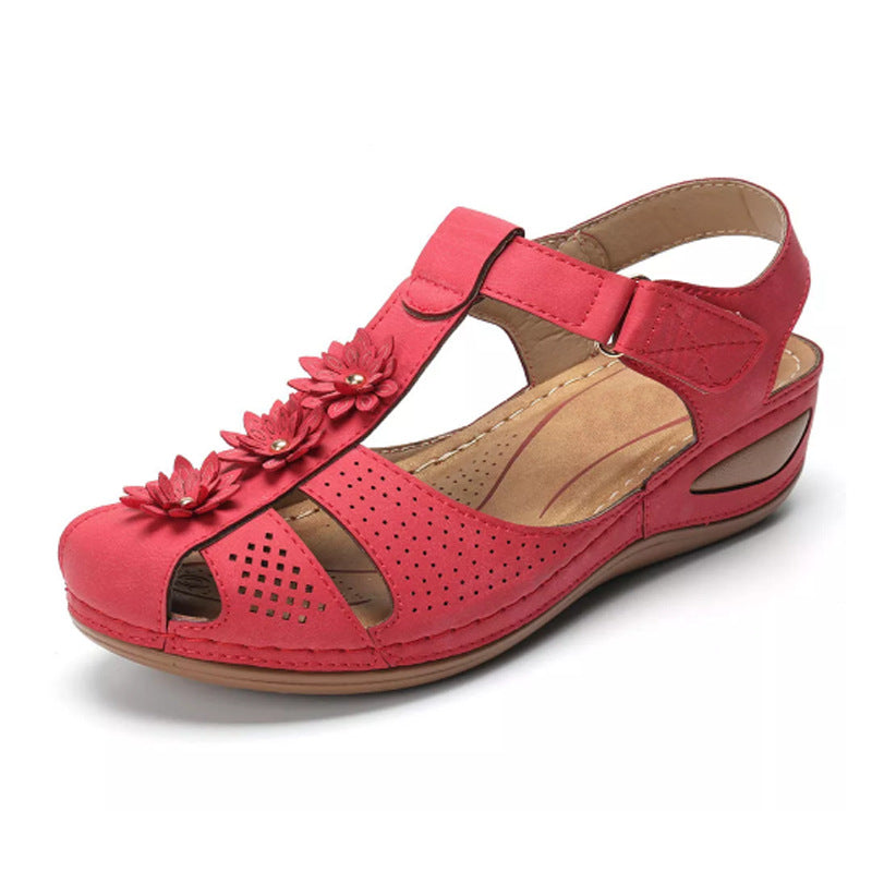 female large size non-slip light round head Rome Velcro super comfortable wedge with comfortable Baotou sandals