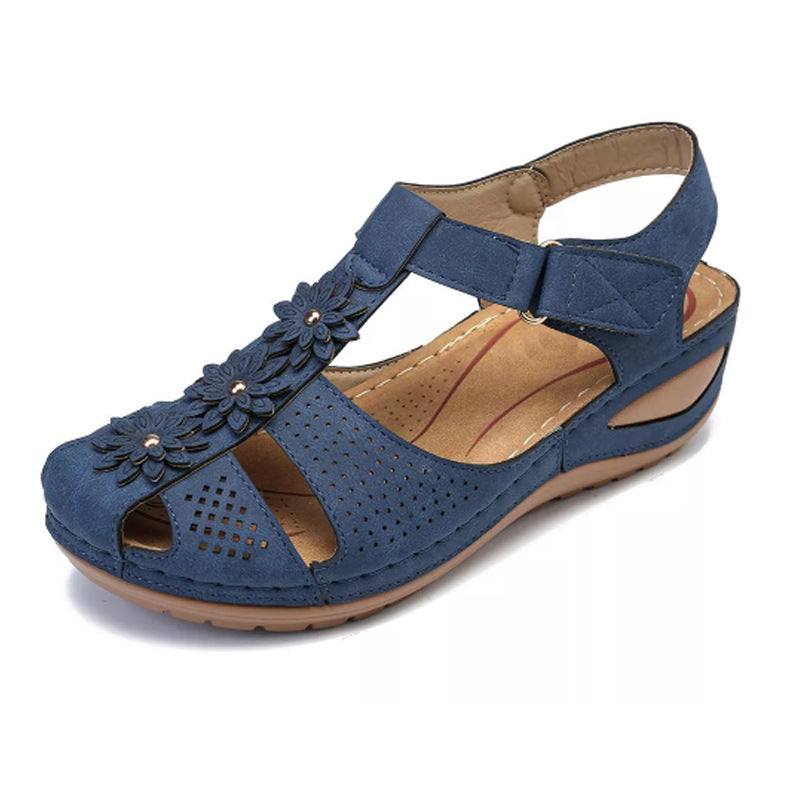 female large size non-slip light round head Rome Velcro super comfortable wedge with comfortable Baotou sandals