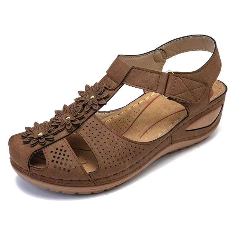 female large size non-slip light round head Rome Velcro super comfortable wedge with comfortable Baotou sandals