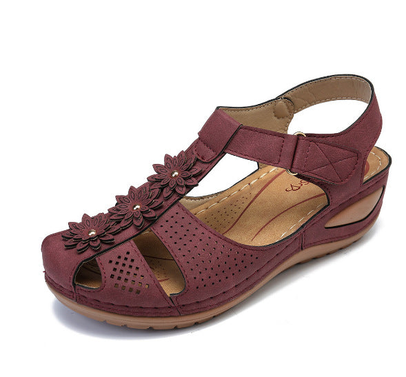 female large size non-slip light round head Rome Velcro super comfortable wedge with comfortable Baotou sandals
