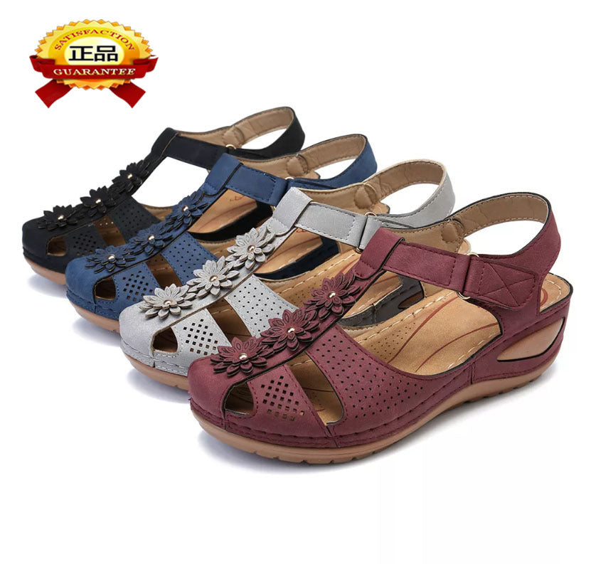 female large size non-slip light round head Rome Velcro super comfortable wedge with comfortable Baotou sandals