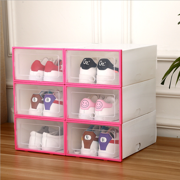 Shoes Boxes Foldable Plastic Thickened Flip Ladies Clamshell Shoes Cabinet Colorful Transparen Stackable Storage?for women 32x22x12cm?6pcs