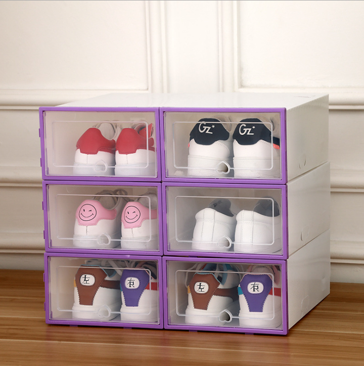 Shoes Boxes Foldable Plastic Thickened Flip Ladies Clamshell Shoes Cabinet Colorful Transparen Stackable Storage?for women 32x22x12cm?6pcs