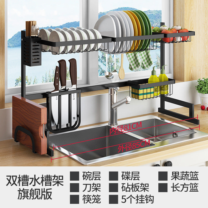 KQ-SCJ 201/304 Stainless Steel Kitchen Shelf Wall Mounted Spice Knife Rack Dish Drainer Chopstick Holder Combination Organizer
