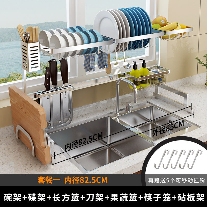KQ-SCJ 201/304 Stainless Steel Kitchen Shelf Wall Mounted Spice Knife Rack Dish Drainer Chopstick Holder Combination Organizer