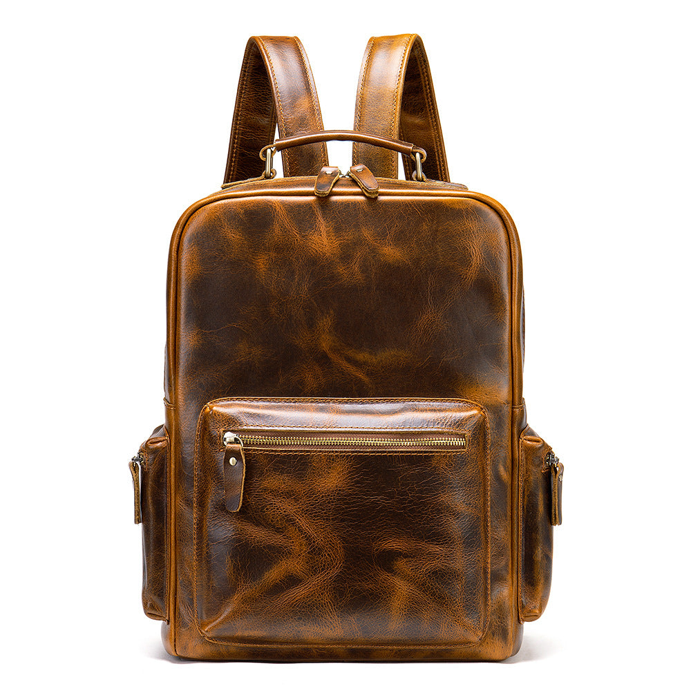 Cross-border genuine leather backpack European and American retro men's first layer cowhide Crazy Horse backpack Large capacity travel bag 8873