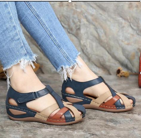 Summer women's sandals cross-border car line light and soft bottom cross buckle round toe slope heel comfortable sandals women's foreign trade large size