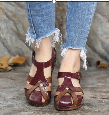 Summer women's sandals cross-border car line light and soft bottom cross buckle round toe slope heel comfortable sandals women's foreign trade large size