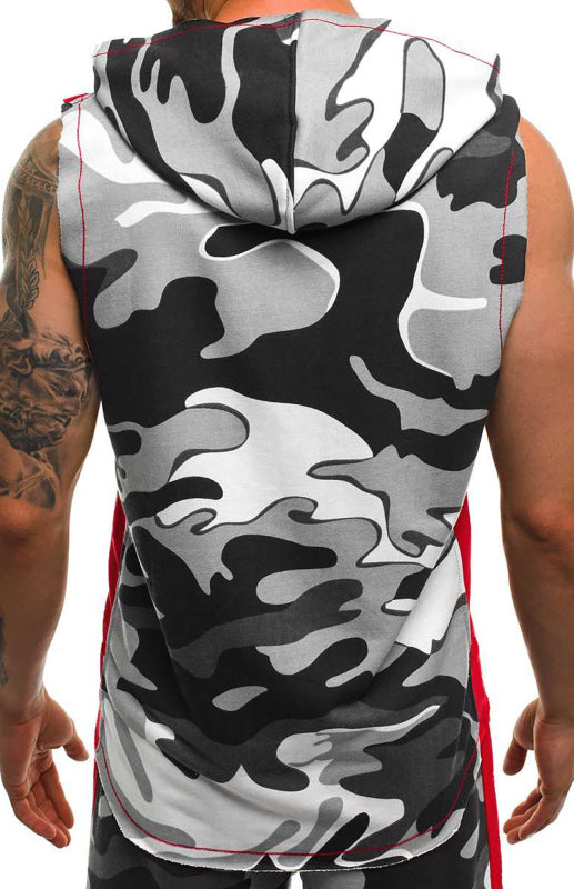 Men's Printed Sleeveless Hooded Tank Top