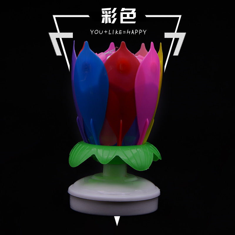 lotus music birthday candle flower double-layer rotary lotus candle birthday cake candle