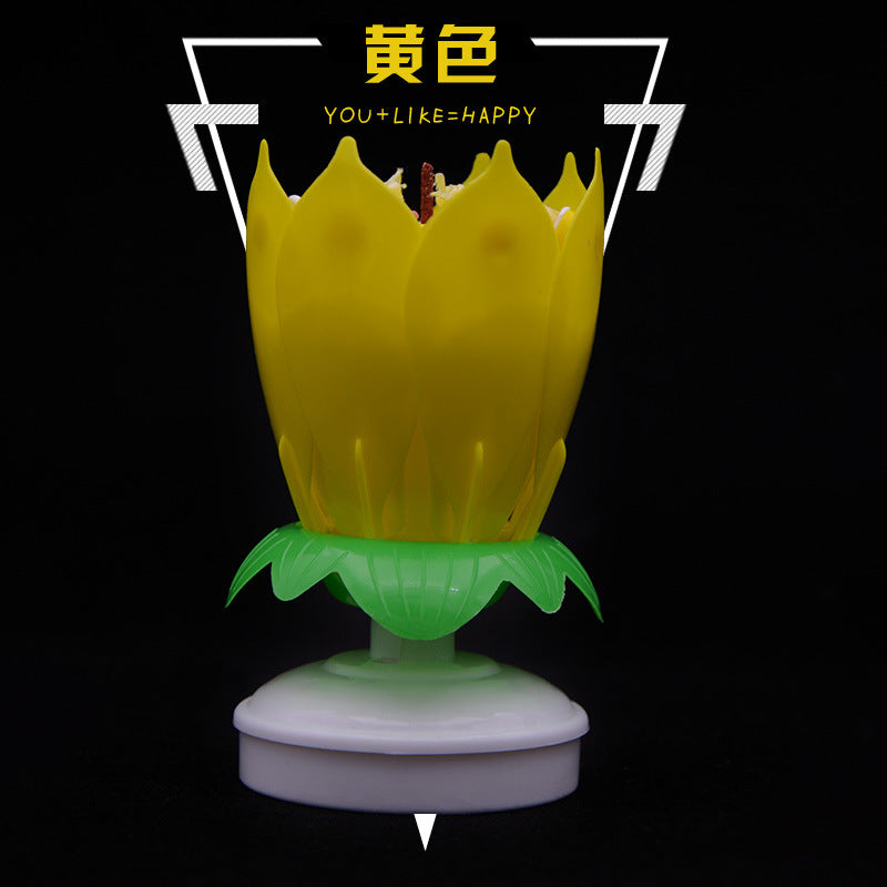 lotus music birthday candle flower double-layer rotary lotus candle birthday cake candle