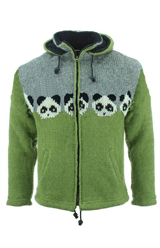 Panel Zip Cardigan Sweater Long Sleeve Hooded Jacquard Knit Jacket