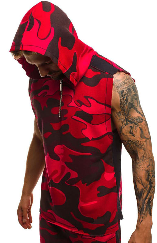 Men's Printed Sleeveless Hooded Tank Top