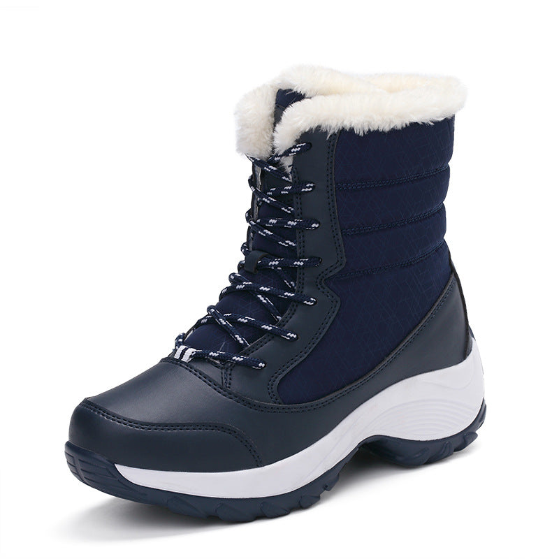 Winter high-top women's shoes Korean thick-soled snow boots women's thick plush warmth waterproof lace-up mid-tube women's boots for children