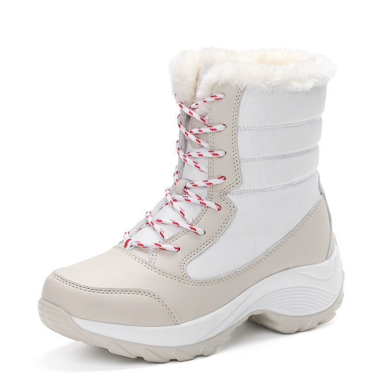 Winter high-top women's shoes Korean thick-soled snow boots women's thick plush warmth waterproof lace-up mid-tube women's boots for children