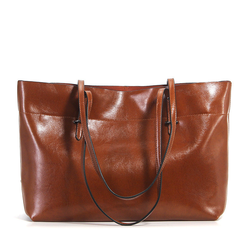 Factory direct sales 2020 new leather handbags fashion oil wax cowhide big bag portable single shoulder bag one drop shipping