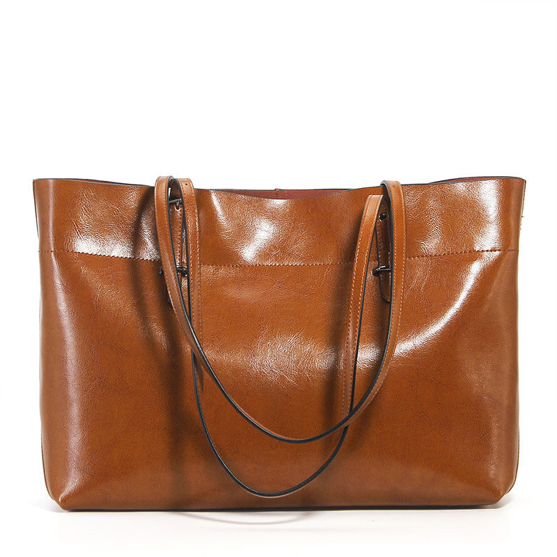 Factory direct sales 2020 new leather handbags fashion oil wax cowhide big bag portable single shoulder bag one drop shipping