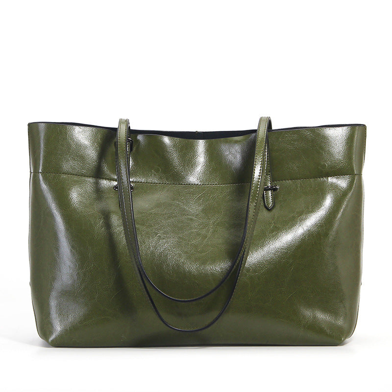 Factory direct sales 2020 new leather handbags fashion oil wax cowhide big bag portable single shoulder bag one drop shipping