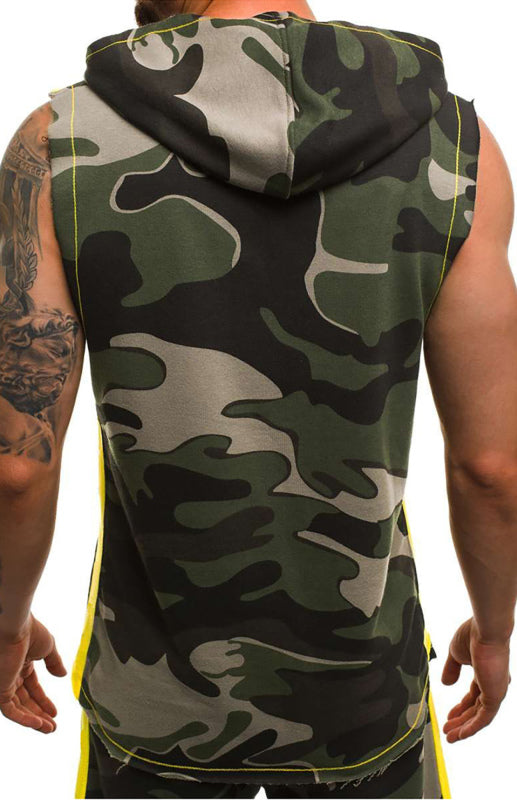 Men's Printed Sleeveless Hooded Tank Top