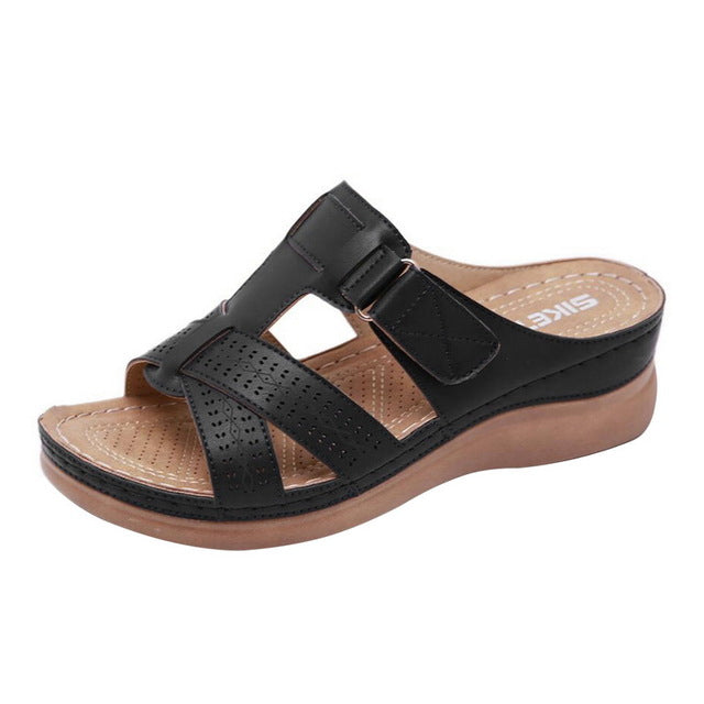 Large size casual sandals female 2019 new European and American solid color thick bottom cross drag women's shoes sandals wish Amazon