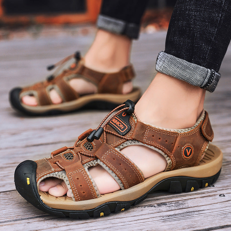 Sandals men's trendy outdoor sports leather toe cap casual shoes large size 2021 new summer breathable men's beach shoes