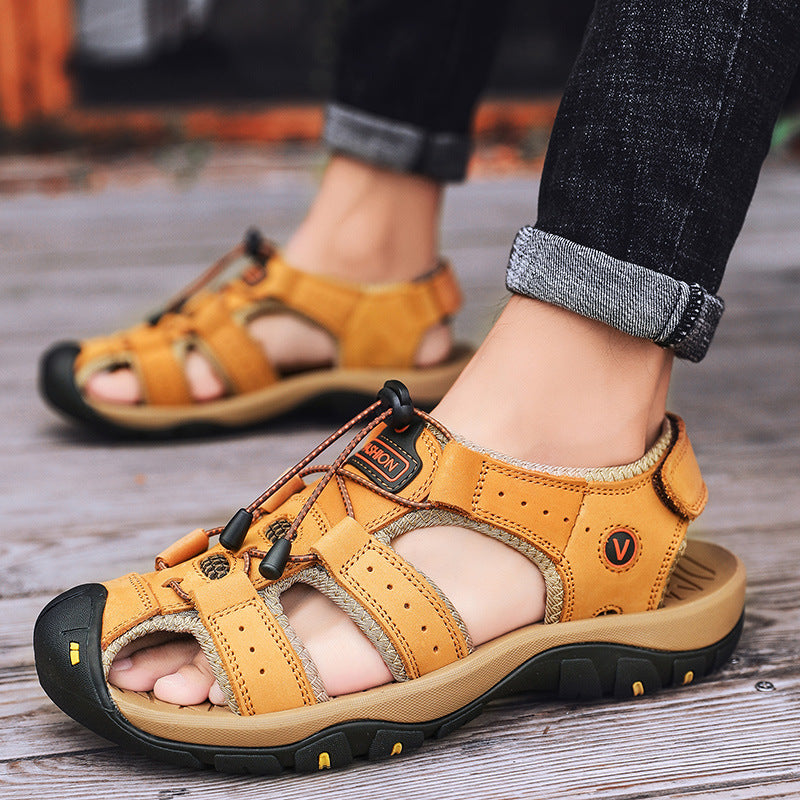 Sandals men's trendy outdoor sports leather toe cap casual shoes large size 2021 new summer breathable men's beach shoes