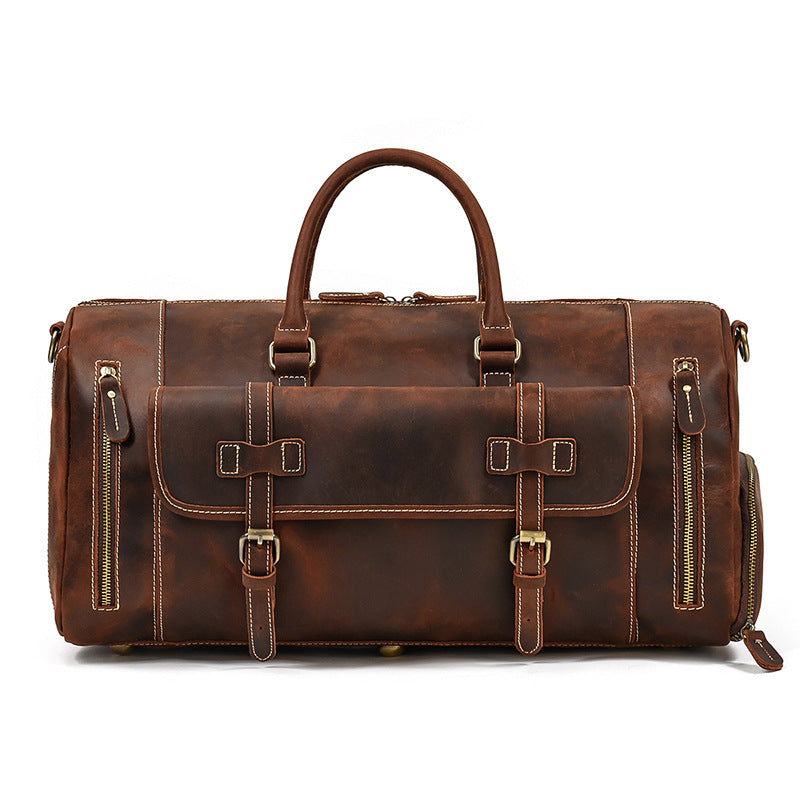 Cross-border European and American Crazy Horse Leather Travel Bag Men's Leather Handbag One Shoulder Diagonal Strap Strap Leather Luggage Bag