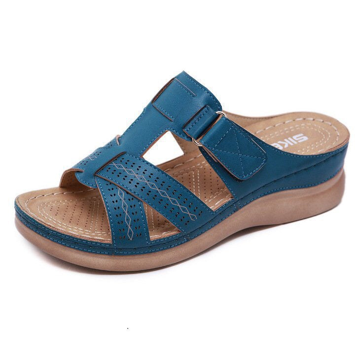 Cross-border women's shoes 2022 summer new in-line hollow fish mouth wedge with Velcro sandals and slippers women's plus size women's shoes