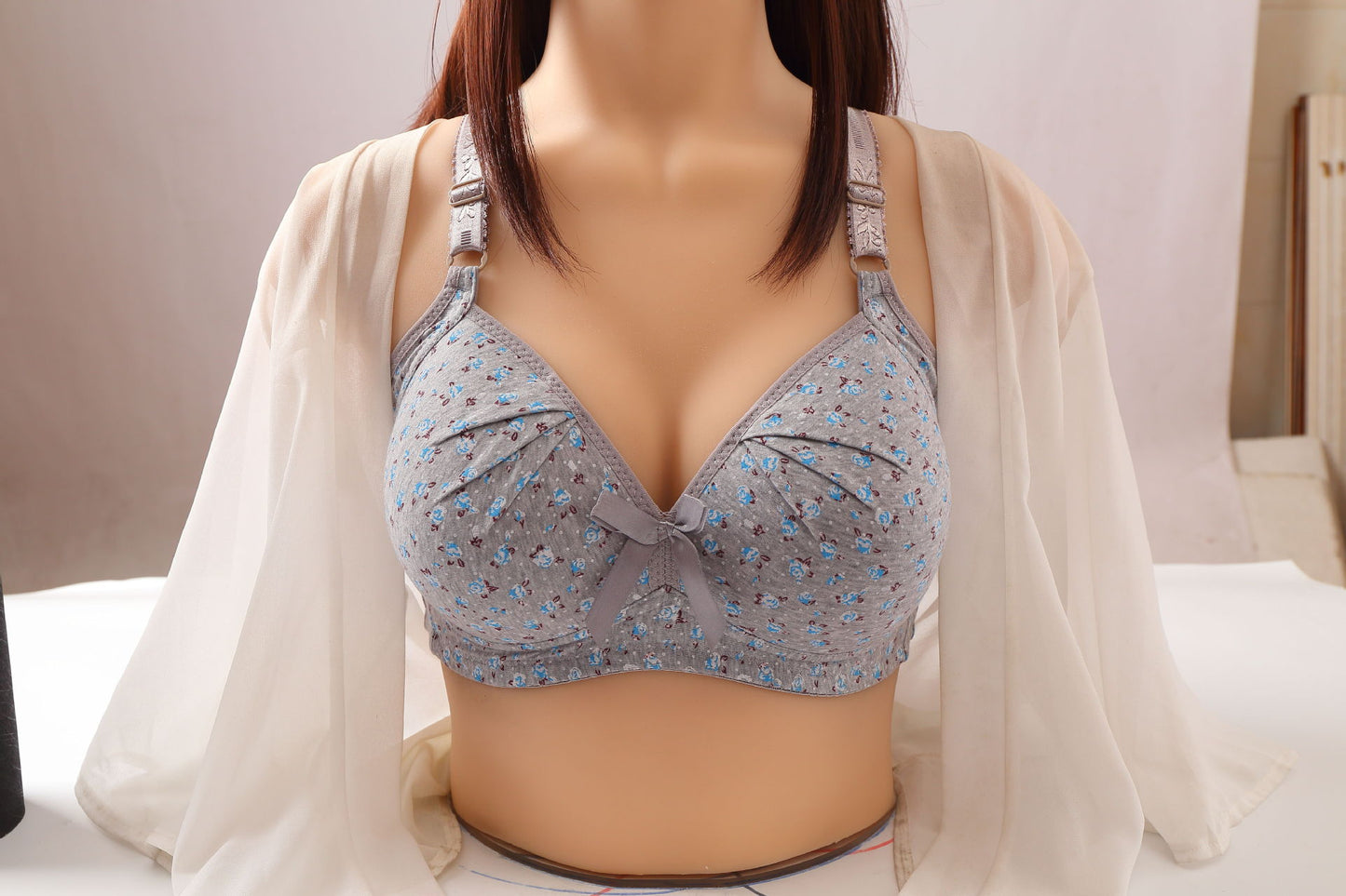 Foreign trade cross-border pure cotton printing bra without steel ring gather non-magnetic plus size mother underwear factory direct sales