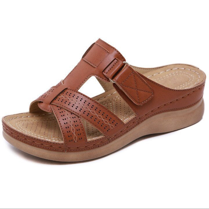 Cross-border women's shoes 2022 summer new in-line hollow fish mouth wedge with Velcro sandals and slippers women's plus size women's shoes