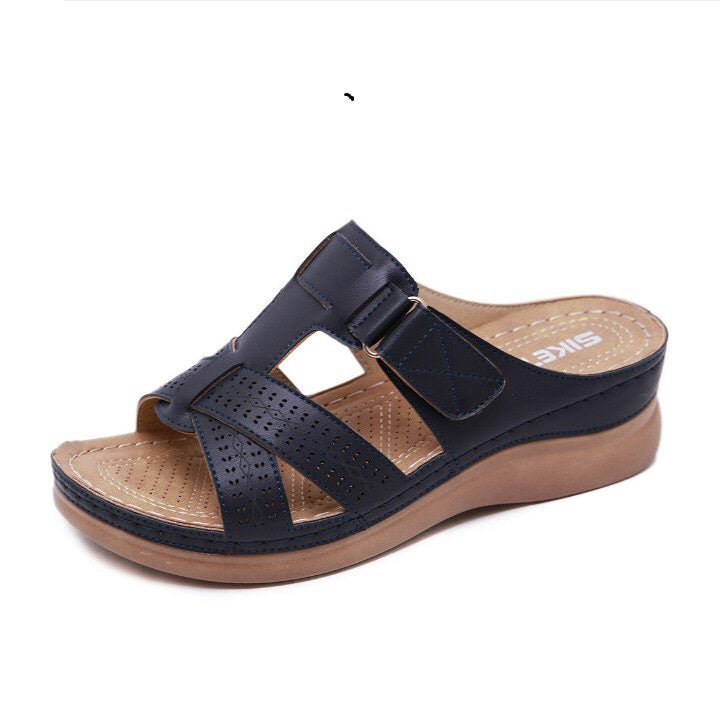 Cross-border women's shoes 2022 summer new in-line hollow fish mouth wedge with Velcro sandals and slippers women's plus size women's shoes