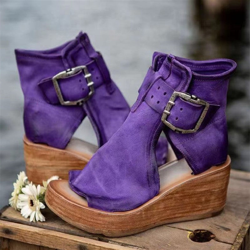 Roman shoes women's summer high-heeled fashion women's shoes 2021 new high-top wedge sandals thick-soled fish mouth sandals large size