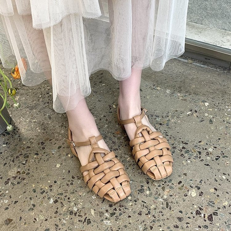Sandals 2021 new female flat woven shoes Baotou sandals Roman fairy style fashion sandals summer
