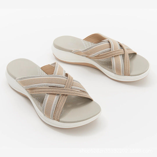 Large size foreign trade 2021 summer new flat bottom slope with fish mouth flying cross sandals female wish Amazon cross-border
