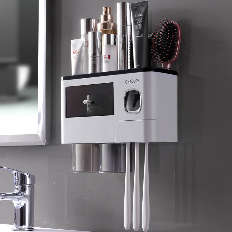 Toothbrush holder toothbrush rack squeeze toothpaste mouthwash cup punch-free wall-mounted tooth cylinder bathroom storage set