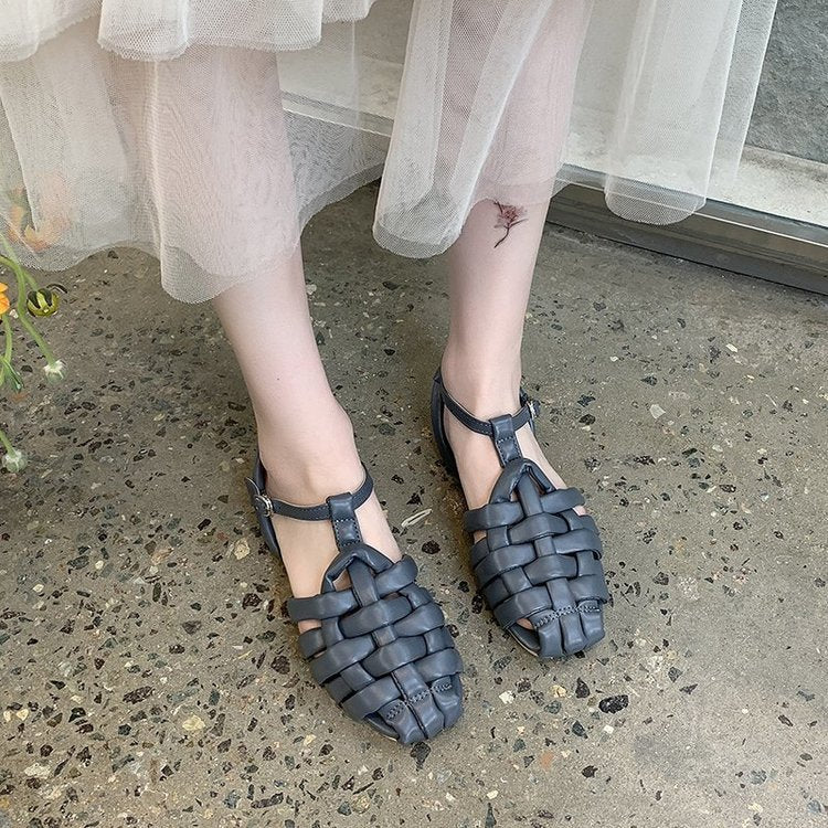 Sandals 2021 new female flat woven shoes Baotou sandals Roman fairy style fashion sandals summer