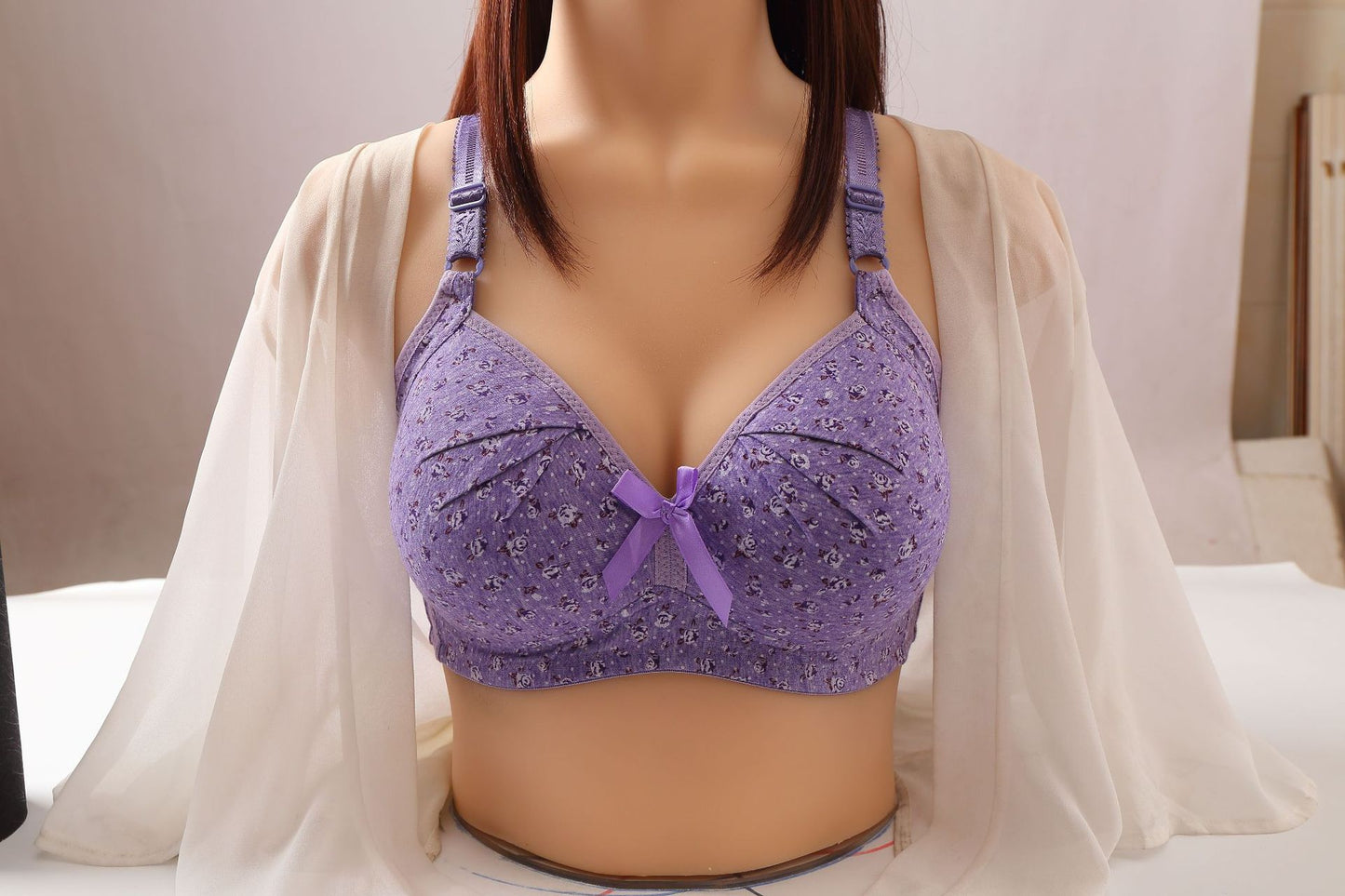 Foreign trade cross-border pure cotton printing bra without steel ring gather non-magnetic plus size mother underwear factory direct sales