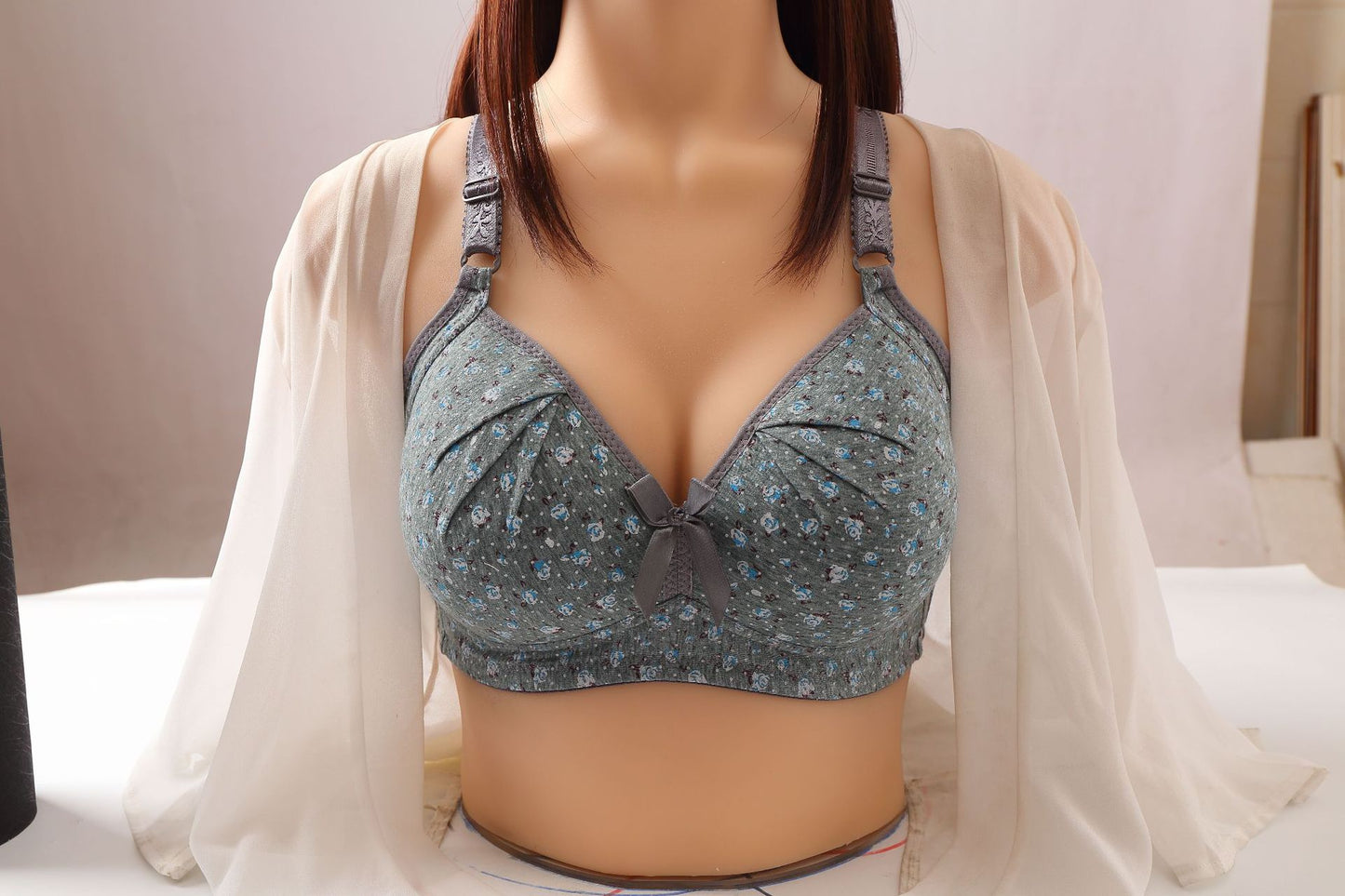 Foreign trade cross-border pure cotton printing bra without steel ring gather non-magnetic plus size mother underwear factory direct sales