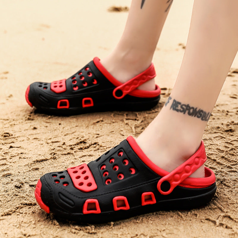 2021 spring and summer new Korean style hole shoes men's outer sandals men's soft sole outdoor couple beach shoes