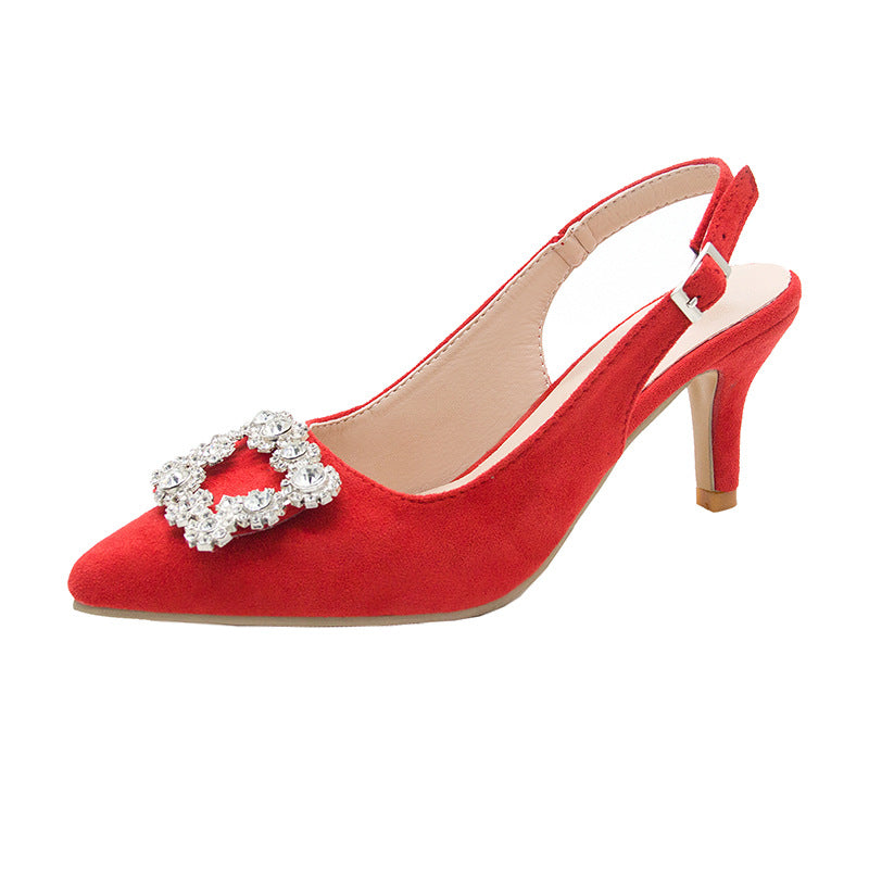Korean version of mid-heel Baotou sandals female backspace shallow mouth high heels stiletto pointed toe 2021 summer new fashion generation