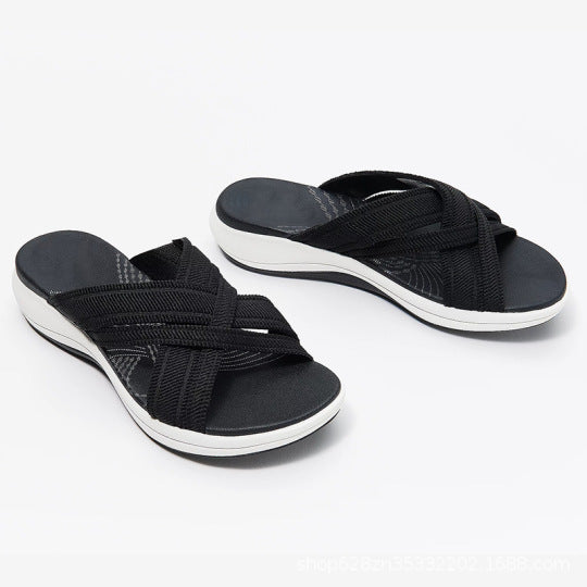 Large size foreign trade 2021 summer new flat bottom slope with fish mouth flying cross sandals female wish Amazon cross-border